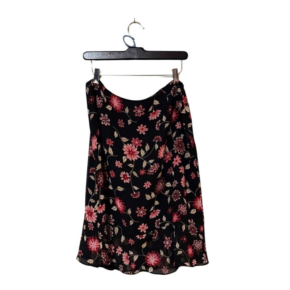 Casual Corner Annex Womens Black Floral Skirt Size 12 Chiffon Midi‎ Lightweight